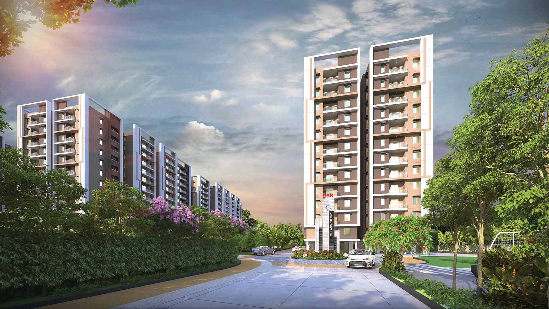 DSR Highland Greenz apartment pathway and landscaped walkway in Doddakannelli Bengaluru