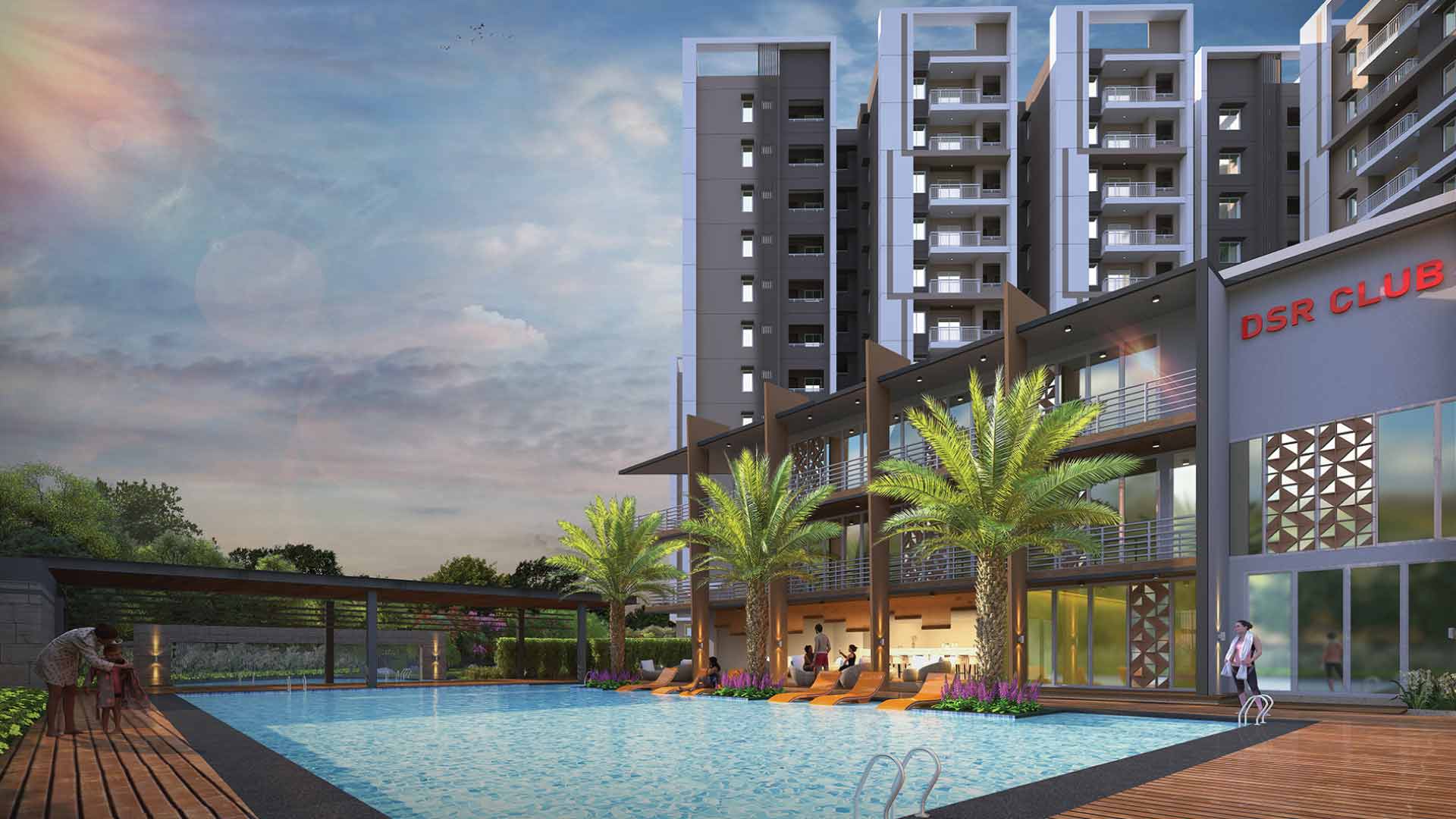 DSR Highland Greenz clubhouse swimming pool amenities in Doddakannelli Bengaluru