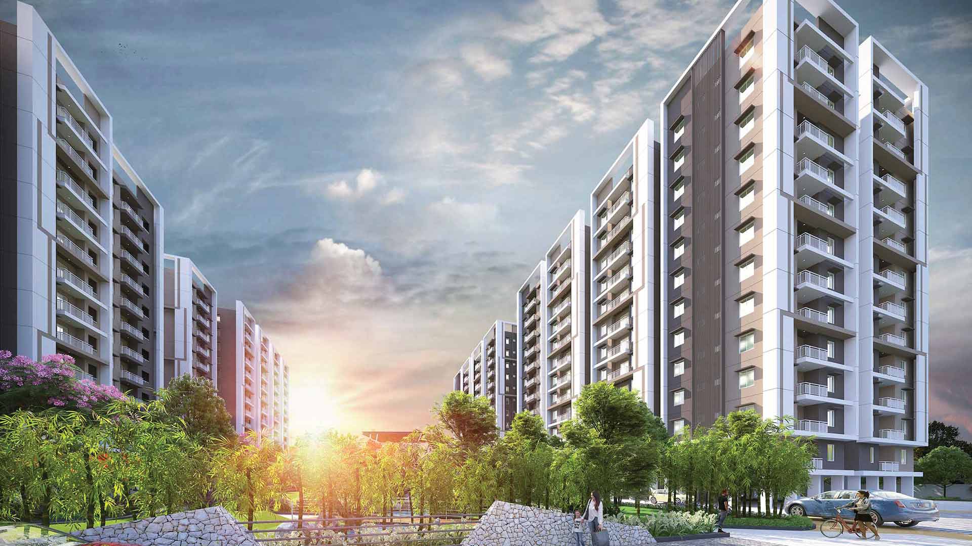 DSR Highland Greenz elevation view between buildings in Doddakannelli Bengaluru