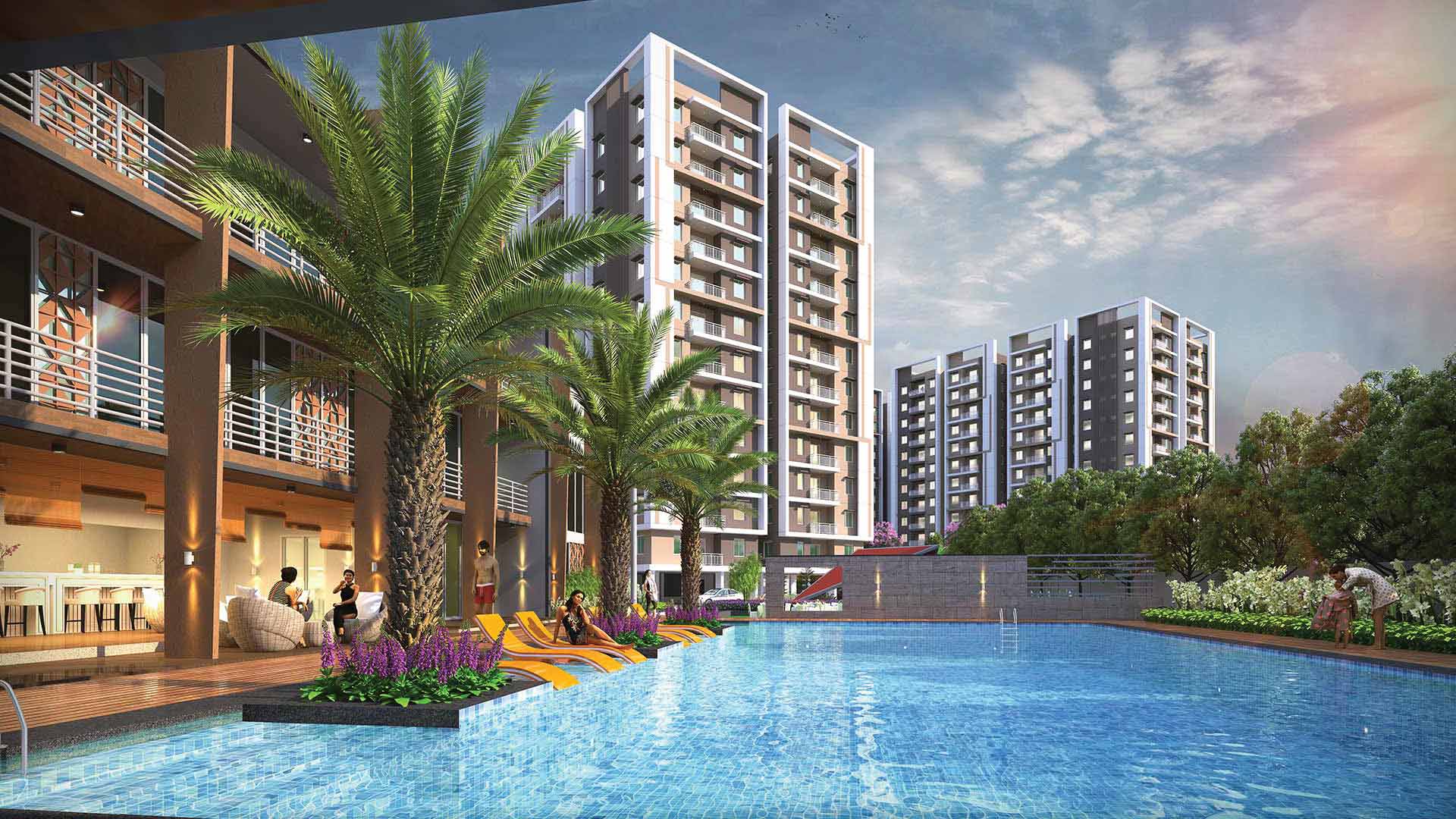 DSR Highland Greenz swimming pool deck amenities in Doddakannelli Bengaluru